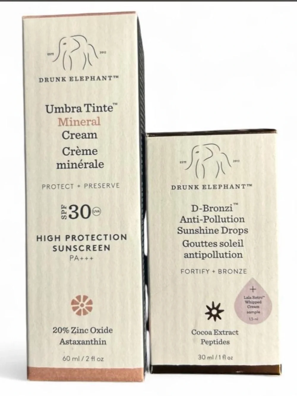 New Drunk Elephant Umbra Tinte Mineral Cream & D-Bronzi sunshine drops.